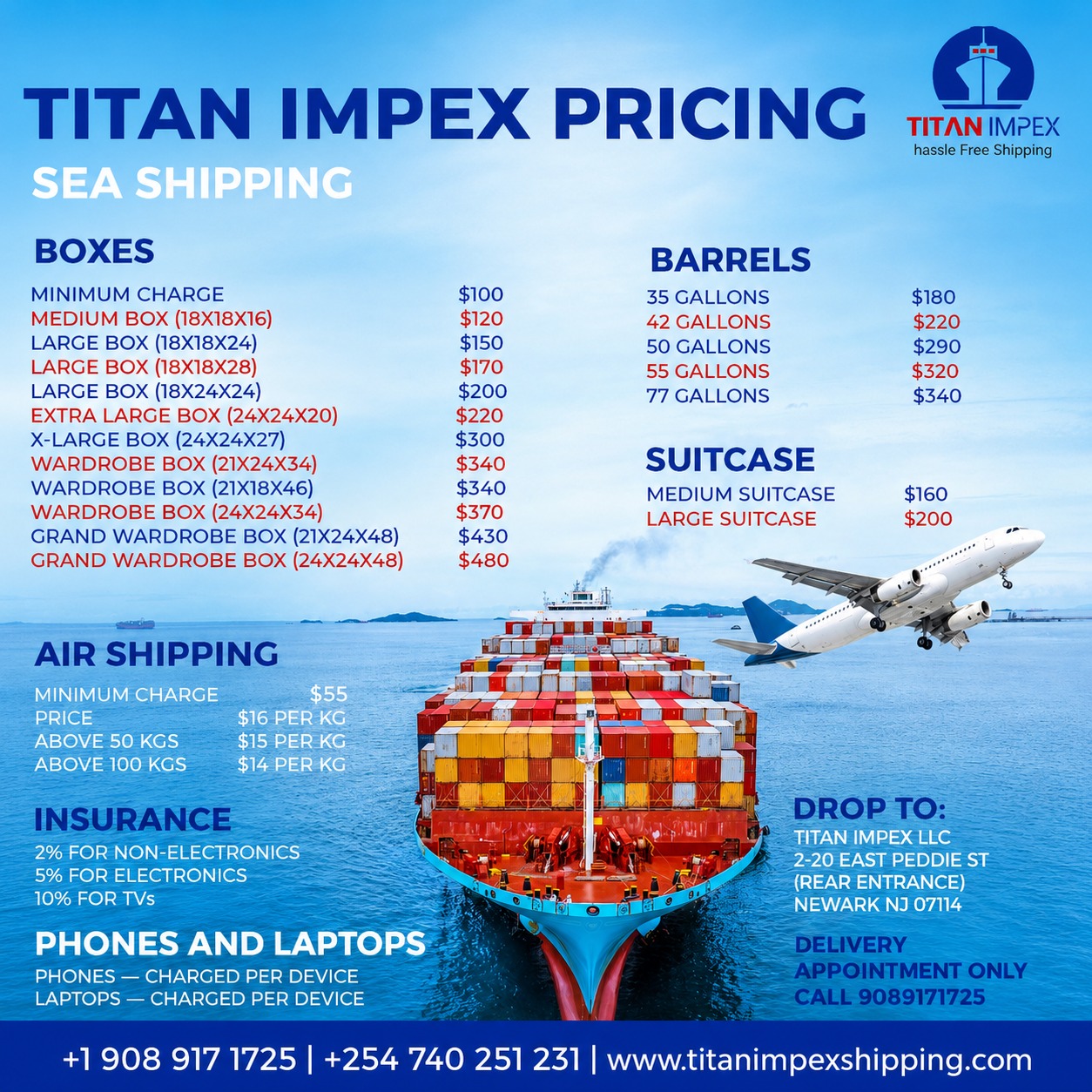 Titan Impex Shipping Rates - Sea & Air Shipping