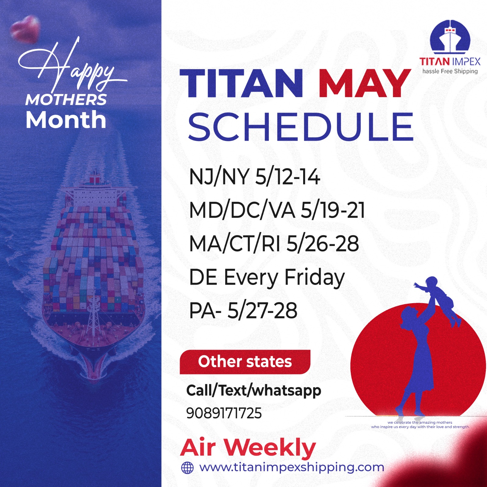 Titan Impex monthly shipping schedule