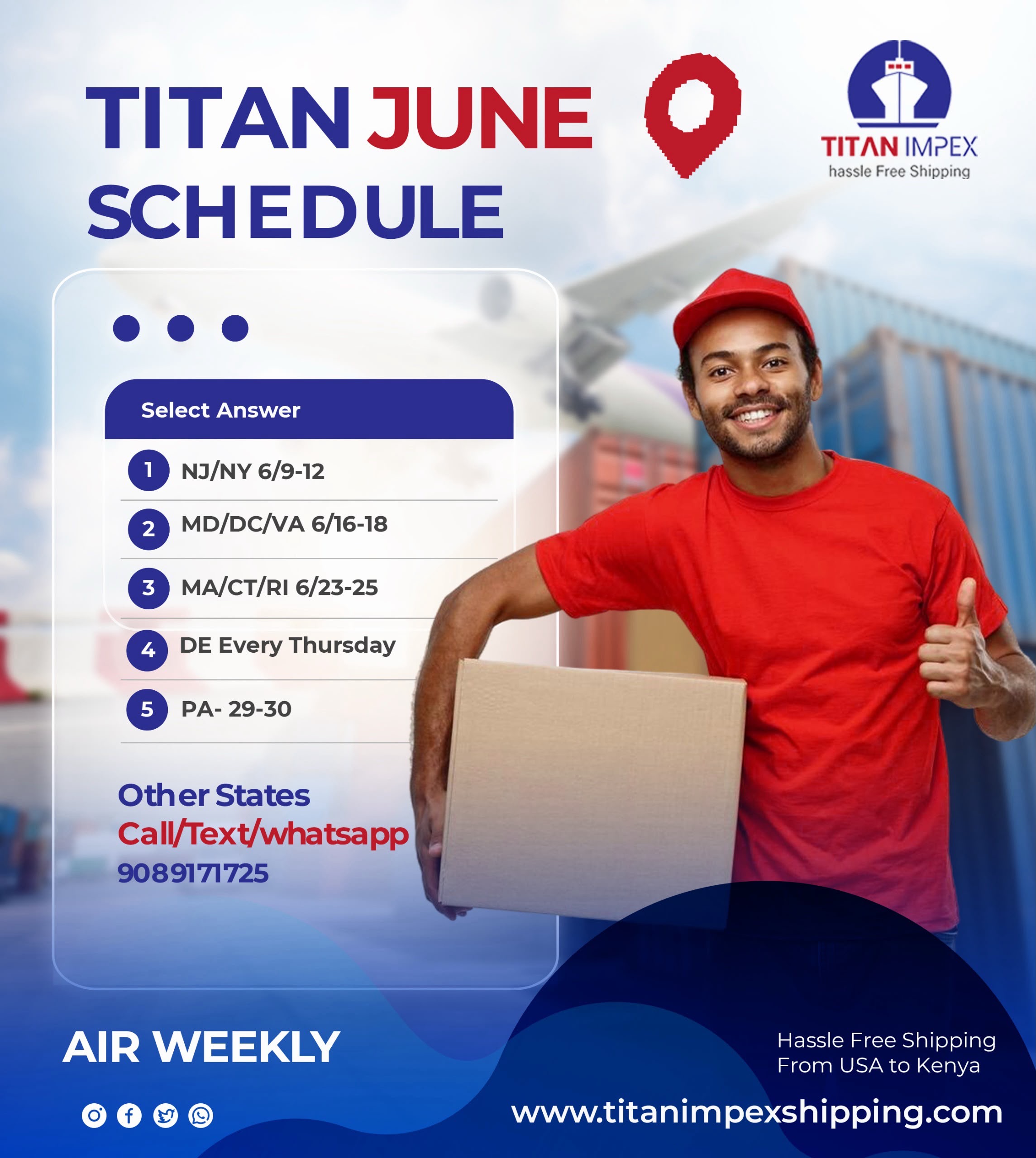 Titan Impex monthly shipping schedule