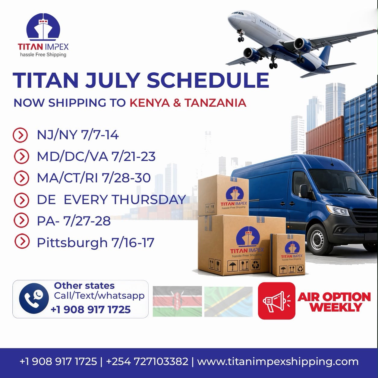 Titan Impex monthly shipping schedule
